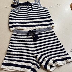 House of Harlow 1960 High Waist Striped Shorts and Top. Set